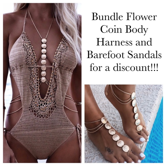 Bohemian Flower Coin Anklet Barefoot Sandals - Picture 15 of 16